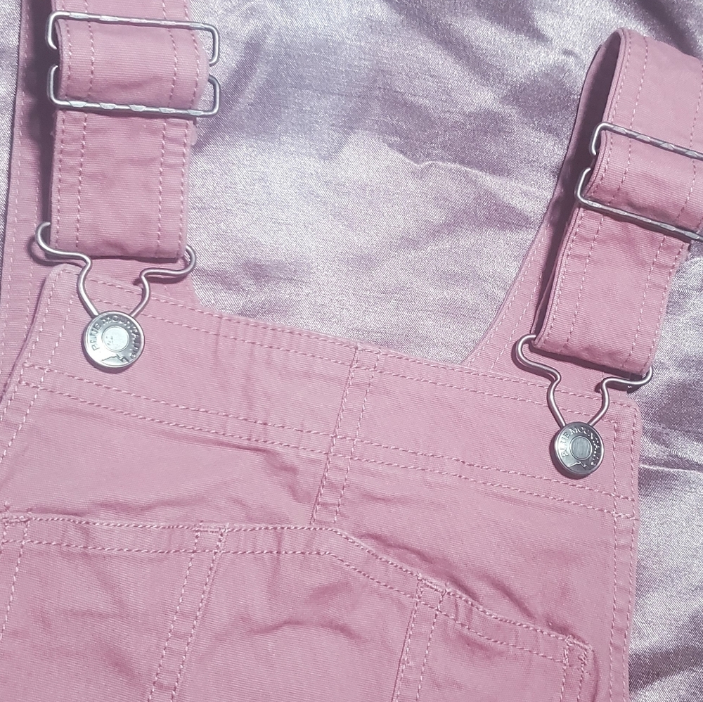 BLUE MOUNTAIN Women's Canvas Bib Shortall Overall Shorts Color Pink Solid - Picture 7 of 8